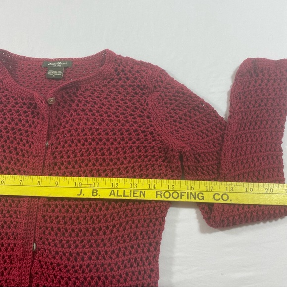 Eddie Bauer Button Down Cardigan women Small mesh long sleeve burgundy red top - Picture 5 of 8